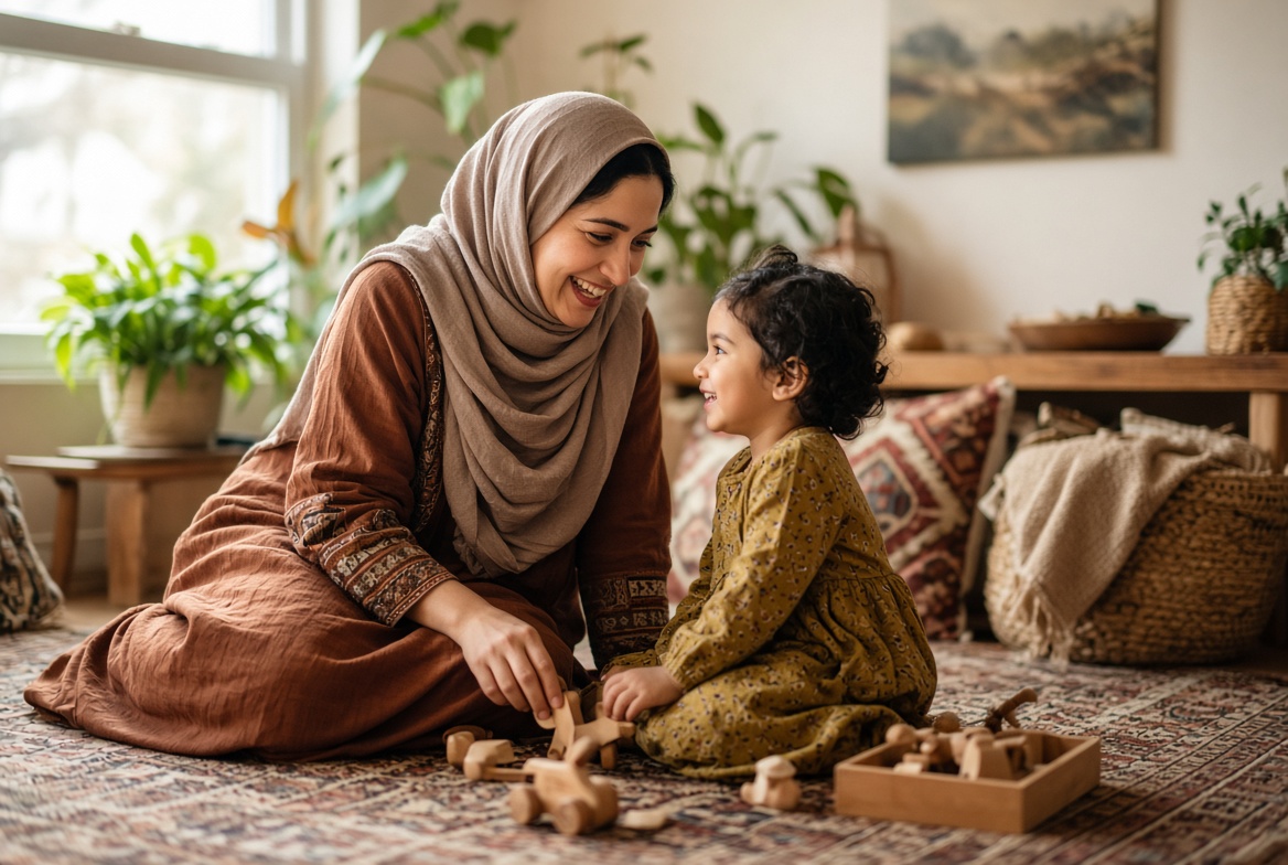 Parent and child playing together